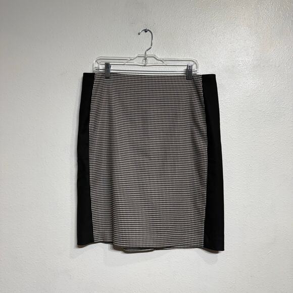 White House Black Market Black Houndstooth Pencil Skirt Sz 14 - Picture 1 of 11